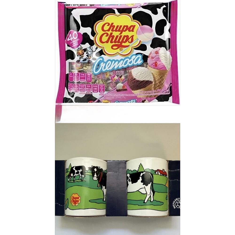 Vintage 90s Chupa Chups Coffee Mugs England Staffordshire nostalgic Candy Cows 2